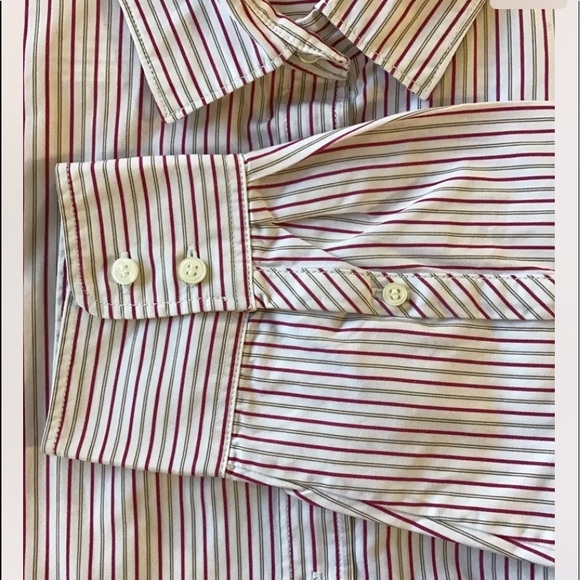 J.Crew Men Dress Shirt White Red Stripe Looks Medium Long Sleeve Cotton - Picture 4 of 7